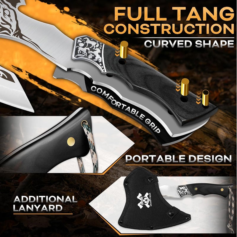 GRUMPY BEAR Camping Hatchet with Tiger Carving, Full Tang Outdoor Axe with Decorative Handle, Durable Forged Blade for Hiking, Bushcraft, and Survival - Image 3